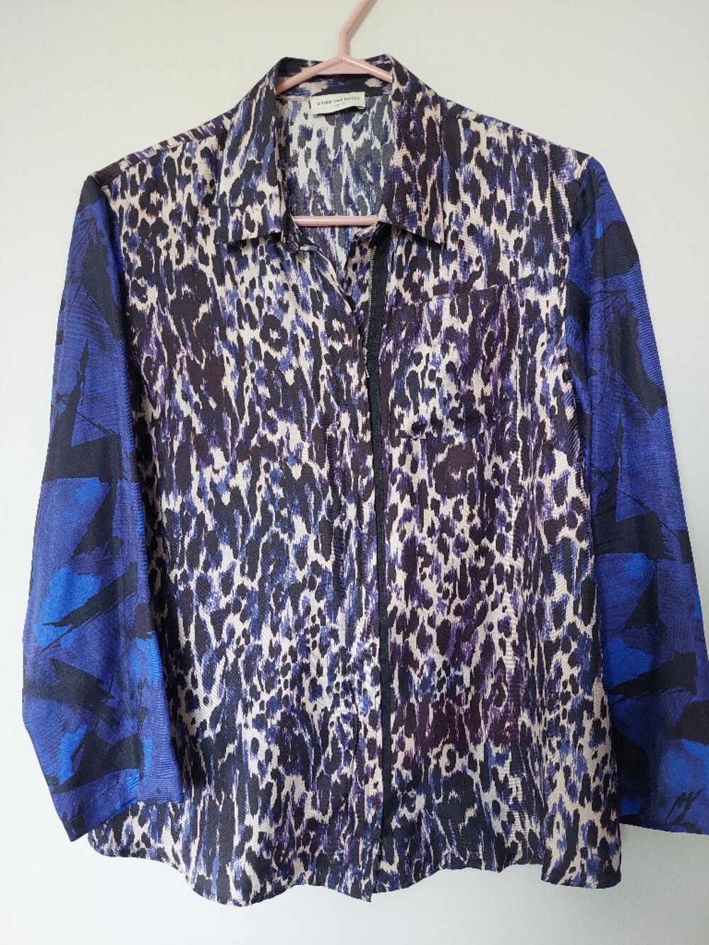 Dries Van Noten Women's FR 40/US 8 Leopard Print 100% Silk Zipper Shirt